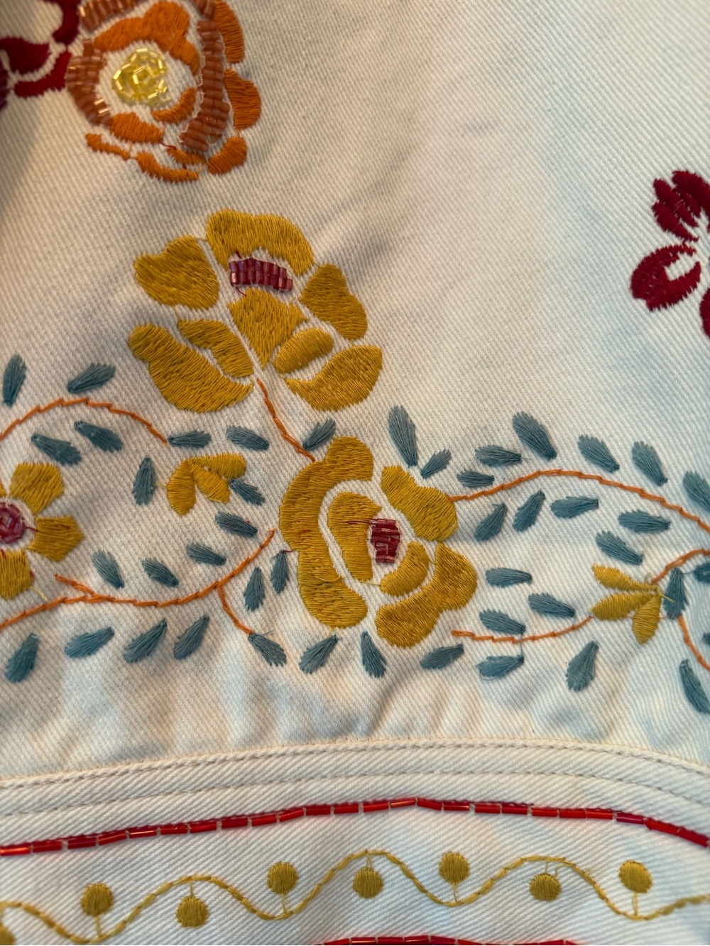 We The Free Cream Embroidered Floral Jean Jacket with Yellow & Orange Flowers - Picture 7 of 10